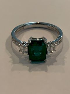 Platinum .38ct Diamond 1.59ct Emerald Ring