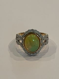 14K Gold Natural Opal Diamond Ring