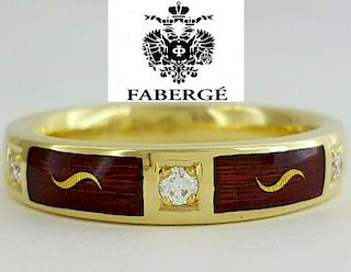 Faberge 18K .07tcw Diamond & Red Enamel Ring