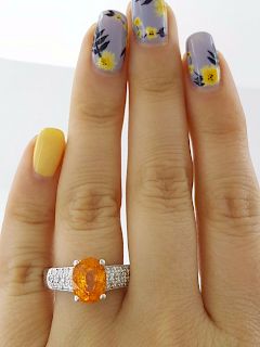 14K 3.98ct Orange Garnet .50ct Diamond Ring