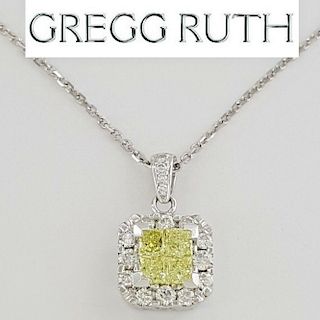 Gregg Ruth 0.86tcw Yellow  Diamond 18K Halo Pendant /