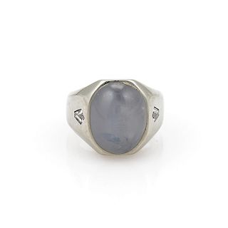 Vintage 15.40ct Star Sapphire Diamond 14k Dome Ring