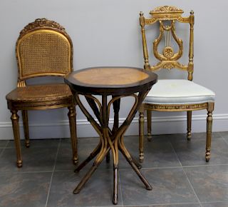2 Vintage French Gilt Wood Chairs & A Bamboo