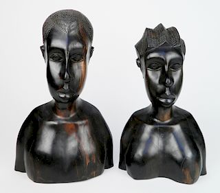 Pair of African teak wood busts