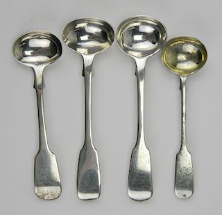 4 English silver pudding spoons
