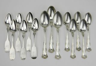 Set of 6 Coin silver pcs and 8 Rogers spoons
