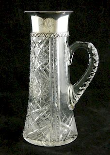 Tiffany cut glass and sterling pitcher