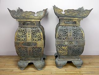 Pair of 19th c. Japanese bronze temple urns