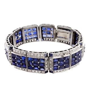 Art Deco Sapphire, Diamond and Platinum Bracelet