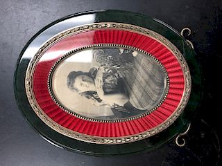 Faberge Russian Nephrite Enamel Silver Picture Frame