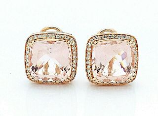 14k Rose Gold With Morganite & Diamond Earrings
