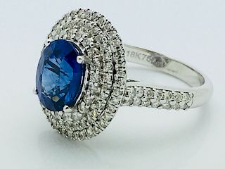 18k White Gold 0.40 Diamond & 2.47ct Sapphire Ring