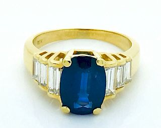 18k Yellow Gold Sapphire & Diamond Ring Sz 7.5