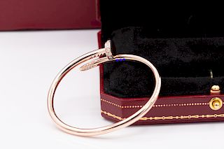 Cartier 18K Rose Gold 65ct Diamond Nail  Bracelet SZ 17