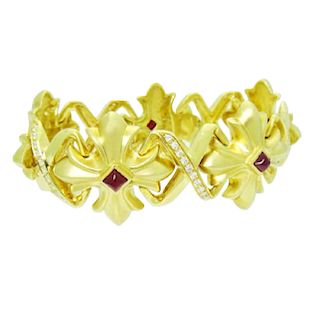 18k Gold 2.50 carat TCW VS F Diamond & Ruby Bracelet