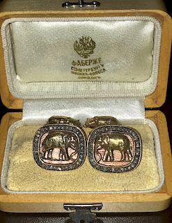 Russian Silver Pink Enamel Elephant Cufflinks