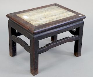 Chinese teak stand with inset marble top, plain design (marble cracked). ht. 12 in., top: 12" x 16"