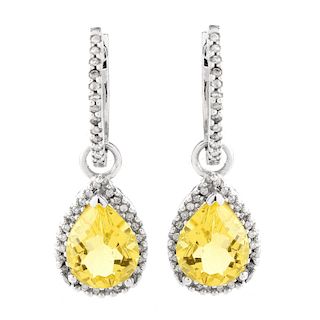 Diamond, Yellow Stone and 14K Earrings