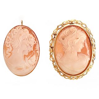 Two Antique Carved Shell Cameo Pendants