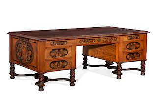 A William and Mary style marquetry partners  desk