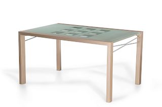 A Ligne Roset  glass and wood dining table