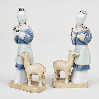 Pair of Chinese Porcelain Figures with Deer