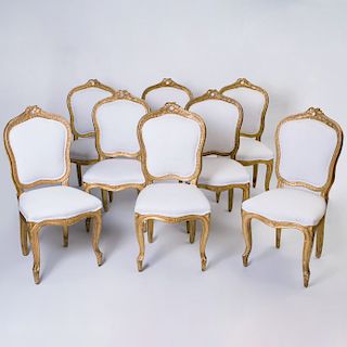 Set of Eight Louis XV Style Giltwood Side Chairs
