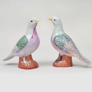 Matched Pair of Chinese Export Style Porcelain Pigeons