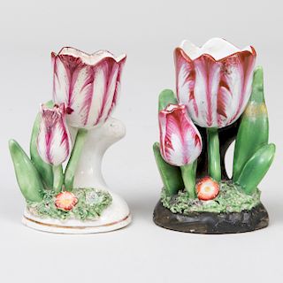 Two Rockingham Porcelain Tulip Form Spill Vases