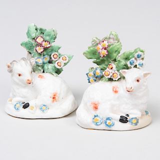 Pair of Derby Porcelain Bocage Models of a Ram and Ewe 