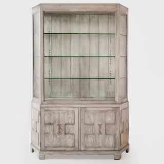 Modern Cerused Oak Vitrine Cabinet, in the Style of James Mont