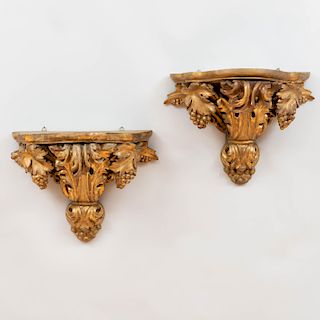 Pair of Giltwood Brackets Carved with Tassel and Grapes
