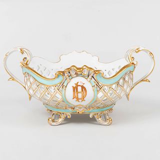 Paris Porcelain Monogrammed and Reticulated Two Handled Bowl