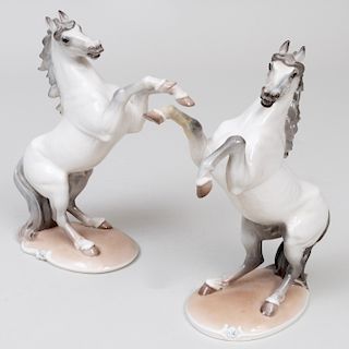 Pair of Nymphenburg Porcelain Models of 'Jumpin' Horses, Designed by August Göhring 