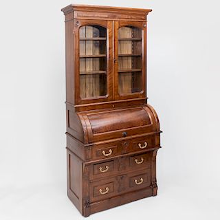 Victorian Mahogany Roll Top Secretary Bookcase