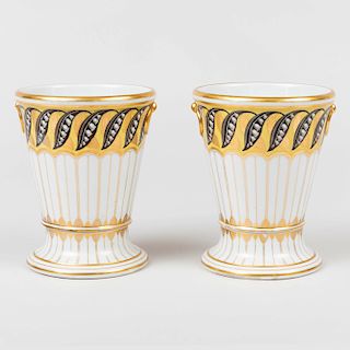 Pair of Flight & Barr Worcester Yellow Ground Porcelain Cachepots and Stands