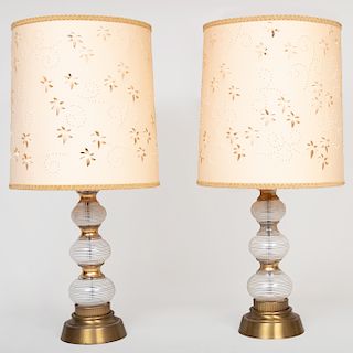 Pair of Modern Painted and Gilt Glass Lamps