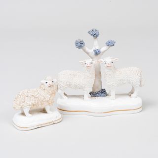 Two Rockingham Pottery Sheep Figure Groups