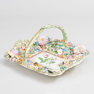 English Porcelain Flower Encrusted Basket