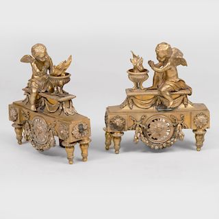 Pair of Louis XVI Style Bronze Chenets 