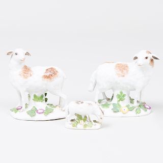 Pair of Meissen Porcelain Models of Sheep and a Continental Porcelain Model of a Lamb