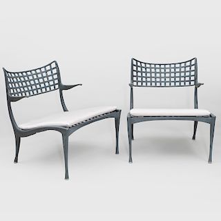 Pair of Dan Johnson Coated Metal 'Gazelle' Chaise Lounges