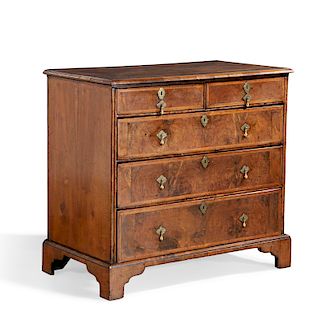 A Queen Anne crossbanded walnut chest, early 18th c