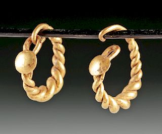 Roman Gold Twisted Wire Hoop Earrings, 4.1 g