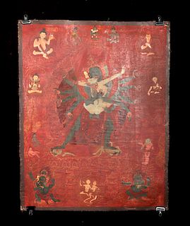 Hand Painted 19th C. Tibetan Yab-Yum Tantric Thangka