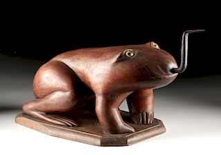 19th C. Southeast Asia Wood Coconut Grater - Frog