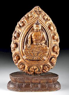 19th C. China Gilt Wood Altar Decoration - Buddha