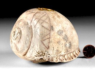 Chavin Carved Shell Poporo with Gold Leaf