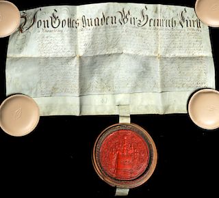 Early 18th C. Large Wax Seal & German Vellum Document
