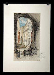 Estate Signed Kasimir Etching - Bowling Green, NY, 1927